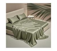 Drap Plat 1 2 Personnes en Satin pour Lit 90 à 200cm Hôtel Drap de Luxe en Tencel sans Elastique en Soie Extra Doux et Rafraîchissant(Green,250x270cm+48x74cm x2)