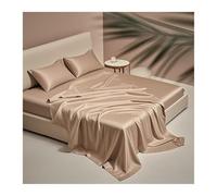 Drap Plat 1 2 Personnes en Satin pour Lit 90 à 200cm Hôtel Drap de Luxe en Tencel sans Elastique en Soie Extra Doux et Rafraîchissant(Camel,160x230cm)