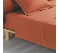 douceur d'intérieur, Drap Plat (180 x 290 cm) Percaline Terracotta, Percale de Coton