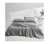 Drap plat 100 % coton - Parure de lit douce et respirante de couleur unie pour lits jumeaux/simples/grand lit/king size - 1 pièce - Gris A (245 x 250 cm + 2 taies d'oreiller 48 x 74 cm)