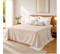 Drap Plat 240 x 300 cm Sable Satin de Coton Peigné 120 Fils/cm² - Qualité Hôtelière Premium