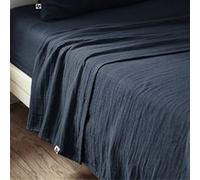 Drap Plat 240x300cm Gaze de Coton Minuit - OUREA - ALTOBUY Bleu G