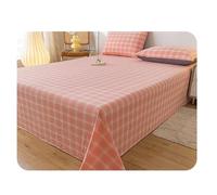 Drap plat à carreaux en coton délavé de qualité supérieure - Parure de lit 1 pièce ultra douce pour lits jumeaux/double/queen/king size (rose, 160 x 230 cm + 2 taies d'oreiller 48 x 74 cm)