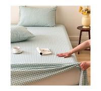 Drap Plat à Carreaux Rayés, Drap Plat en 100% Coton Lavé Ultra Doux et Respirant, Drap Plat 120x230cm à 240x270cm 1/2 Personne (Color : Green A, Size : 200x230cm)