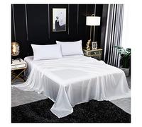 Drap Plat de Couleur Unie Drap de lit en Soie de mûrier Naturel King Queen Size Luxe Drap de lit Confortable Super Doux (Color : White, Size : 250x270cm)