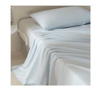 Drap plat de luxe 100 % coton à longues fibres, draps de lit respirants, pour lits jumeaux/double/queen/king size, 1 pièce - Bleu A, 245 x 250 cm + 2 taies d'oreiller (48 x 74 cm)
