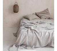 Drap Plat de Style français, 100% Lin lavé, Doux et Respirant, adapté à Toutes Les Saisons, Vendu à l'unité (Gris Clair, 230x260cm)