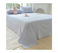 Drap plat en coton lavé, drap de dessus doux et confortable pour matelas simple/jumeau, double/queen king (couleur : bleu, taille : 200 x 230 cm + 48 x 74 cm x 2)