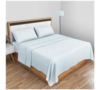 Drap Plat en Percale Infroissable - Tissu Polycoton et Lin - Hypoallergénique - Bleu Ciel - Lit Simple