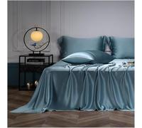 Drap Plat en Pure Soie Jumeau Queen King Size Hôtel De Luxe 6a Drap Plat en Soie Premium Ultra Doux, Respirant Entretien Facile, Green, 230x250cm