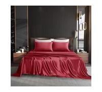 Drap plat en soie délavée extra douce - Lit simple/grand lit/king size - Lisse et soyeuse - Rouge - 170 x 230 cm + 2 taies d'oreiller (48 x 74 cm)