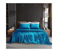 Drap plat en soie délavée extra doux - Draps de lit lisses et soyeux pour lit jumeau, queen size, king - Cool Touch - Bleu foncé - 230 x 250 cm + 2 taies d'oreiller 48 x 74 cm