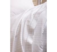 Drap Plat "Prestige" - 100% Satin De Coton Peigné Avec Fines Rayures - Blanc