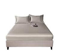 Drap Satin Drap-Housse en Soie glacée Lavable Machine, Couleur Unie, Housse de Protection Matelas fraîche, Une Seule pièce, sans taie d'oreiller(Grey,2pcs Pillowcase)