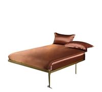Drap Satin Jupe de lit en Soie Couleur Pure, Une pièce, Satin Lisse, draps literie, Double Glace, Jupe, 15m 18m(Light Coffee,[a Pair of Pillowcases of The Same Color])