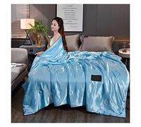Drap Satin Lavable Glace Soie été Couleur Unie Super Doux antidérapant Jacquard Couvre-lit matelassé for Adulte Enfant Respirant Couchage Couvre-lit(Sky Blue,180x220cm)