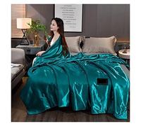Drap Satin Lavable Glace Soie été Couleur Unie Super Doux antidérapant Jacquard Couvre-lit matelassé for Adulte Enfant Respirant Couchage Couvre-lit(Peacock Blue,200x230cm)