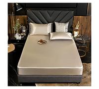 Drap Satin Sensation De Froid Glace Soie Drap De Lit Ensemble De Literie avec Taie d'oreiller Drap De Lit Simple Pleine Reine King Size Couette Couvre Literie(Golden,200x220cm 3pcs)
