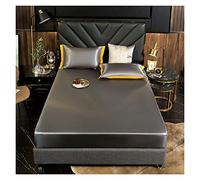 Drap Satin Sensation De Froid Glace Soie Drap De Lit Ensemble De Literie avec Taie d'oreiller Drap De Lit Simple Pleine Reine King Size Couette Couvre Literie(Dark Grey,150x200cm 3pcs)