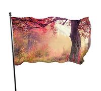 Drapeau 0,9 x 1,5 m Bannière décorative d'extérieur Grand Arbres d'automne colorés Forêt brumeuse Couleur vive en sais