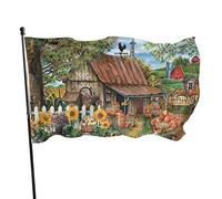 Drapeau 0,9 x 1,5 m Bannière décorative d'extérieur Grand Automne Ferme Coq Tournesols Citrouilles Couleur vive en sai
