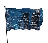 Drapeau 0,9 x 1,5 m Bannière décorative d'extérieur Grand Bâtiments de la ville la nuit Drapeau amusant Couleur vive en polyester p