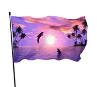 Drapeau 0,9 x 1,5 m Bannière décorative d'extérieur Grand Beau dauphin violet Plage tropicale Couleur vive en polyester i