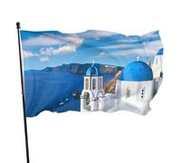 Drapeau 0,9 x 1,5 m Bannière décorative d'extérieur Grand Beau paysage de bâtiment bleu Drapeau amusant Couleur vive en polyester p