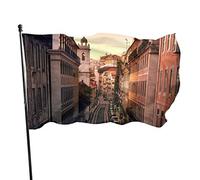 Drapeau 0,9 x 1,5 m Bannière décorative d'extérieur Grand Beau paysage de ville rétro Drapeau amusant Couleur vive en polyester pou