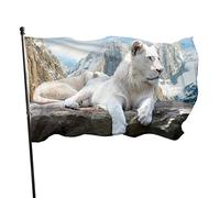 Drapeau 0,9 x 1,5 m Bannière décorative d'extérieur Grand Blanc Lion Animaux Drapeau amusant Couleur vive en polyester pour décorat