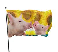Drapeau 0,9 x 1,5 m Bannière décorative d'extérieur Grand Cochon Tournesol Drapeau amusant Couleur vive en polyester pour décoratio