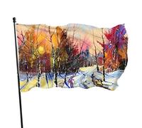 Drapeau 0,9 x 1,5 m Bannière décorative d'extérieur Grand Coucher de soleil Forêt d'hiver Drapeau amusant Couleur vive en polyester