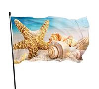 Drapeau 0,9 x 1,5 m Bannière décorative d'extérieur Grand Étoile de mer et coquillages sur la plage Drapeau amusant Couleur vive en