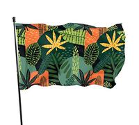 Drapeau 0,9 x 1,5 m Bannière décorative d'extérieur Grand Feuille de fougère colorée tropicale Drapeau amusant Couleur vive en sai