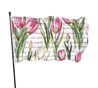 Drapeau 0,9 x 1,5 m Bannière décorative d'extérieur Grand Fleurs de tulipes roses et blanches Couleur vive en polyester i