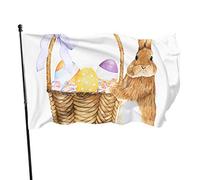 Drapeau 0,9 x 1,5 m Bannière décorative d'extérieur Grand Lapin mignon tenant un panier avec des œufs Drapeau amusant Couleur vive en polyester Drap