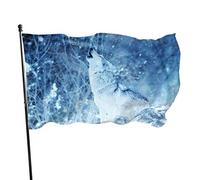 Drapeau 0,9 x 1,5 m Bannière décorative d'extérieur Grand Loup blanc dans la neige Drapeau amusant Couleur vive en polyester pour