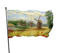 Drapeau 0,9 x 1,5 m Bannière décorative d'extérieur Grand Maison Moulin à vent Fleur Couleur vive en polyester pour