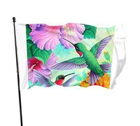 Drapeau 0,9 x 1,5 m Bannière décorative d'extérieur Grand Oiseaux de printemps Fleurs d'hibiscus Drapeau amusant Couleur vive en sai