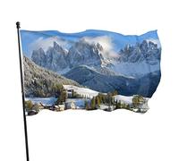Drapeau 0,9 x 1,5 m Bannière décorative d'extérieur Grand Paysage de village de montagne en hiver Couleur vive en sais