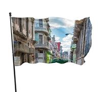 Drapeau 0,9 x 1,5 m Bannière décorative d'extérieur Grand Paysage de ville Vert Voiture Couleur vive en polyester pou