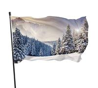 Drapeau 0,9 x 1,5 m Bannière décorative d'extérieur Grand Soirée d'hiver sur une forêt de pins conifères Drapeau amusant Couleur vive en polyester Dra