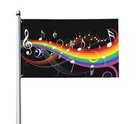 Drapeau 0,9 x 1,5 m Bannière décorative d'extérieur Musique arc-en-ciel Note de musique Couleur vive en polyester de qualité supérieure Festival sai