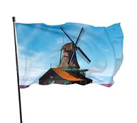 Drapeau 0,9 x 1,5 m Bannière décorative d'extérieur Violet Paysage de lavande Moulin à vent Couleur vive Premium Polyester Yard Drapeau Festival am