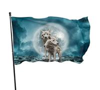 Drapeau 0,9 x 1,5 m extérieur décoratif bannière grand blanc loup animal lune drôle drapeau couleur vive polyester cour extérieur inté