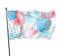 Drapeau 0,9 x 1,5 m extérieur décoratif bannière grand coquillages hippocampe coraux poisson drôle drapeau couleur vive polyester cour