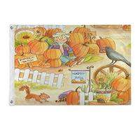 Drapeau 0,9 x 1,5 m extérieur décoratif bannière grand heureux automne citrouille épouvantail oiseaux tournesols drôle drapeau couleur vive polyester cour drapeau sai