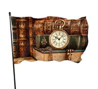 Drapeau 0,9 x 1,5 m extérieur décoratif bannière grand vintage antique montre de poche vieux livres drôle drapeau couleur vive polyester cour drape