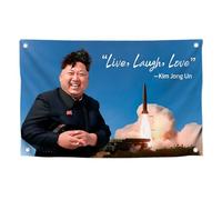 Drapeau 100 % polyester léger de 0,9 x 1,5 m - Drapeaux « Live Love Laugh Kim Jong » avec quatre œillets en laiton - Drapeaux drôles et cool pour décoration de chambre de garçons - Drapeaux