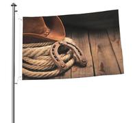 Drapeau 2x3FT drapeau extérieur drapeaux de jardin tapisserie clôture bannière vacances cour drapeaux de fête,Chapeau de Cowboy Wild West American Cool